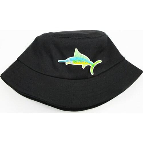 2021 Fish Animal Embroidery Cotton Bucket Hat Fisherman Hat Outdoor Travel Hat Sun Cap Hats for Men and Women 320