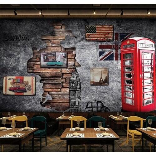 Beibehang Custom wallpaper 3d mural Europe and the United States retro nostalgia London telephone booth coffee shop 3d wallpper