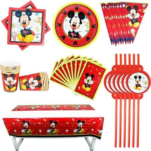 40/80/81/100PCS Disney Red Mickey Mouse Baby Shower Party Decoration Birthday Sets Supplies For Kids