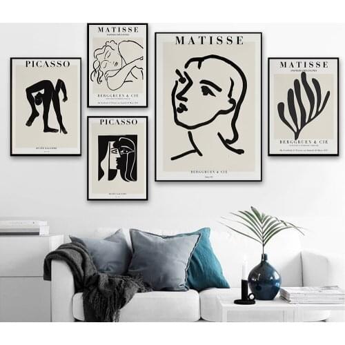 Matisse Abstract Girl Line Face Leaf Tree Wall Art Canvas Painting Posters And Prints Black White Pictures For Living Room Decor
