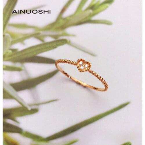 AINUOSHI 18K Gold 3-stone 0.011 Carat Round Real Natural Diamond Engagement for Heart-shaped Ring Fashionable Jewelry Gift