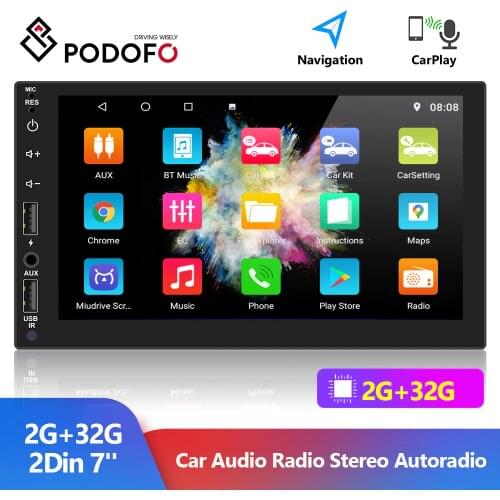 Podofo 2+32GB Carplay Car Multimedia Player 2 Din 7 inch Double Screen GPS Wifi Mirror link Universal Car Stereo For Toyota