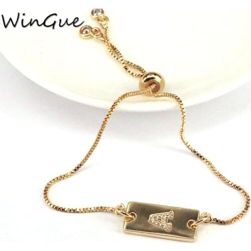Gold Color Micro Pave CZ Initial Letter Bar Zirconia Bracelet For Femme Fashion Jewelry