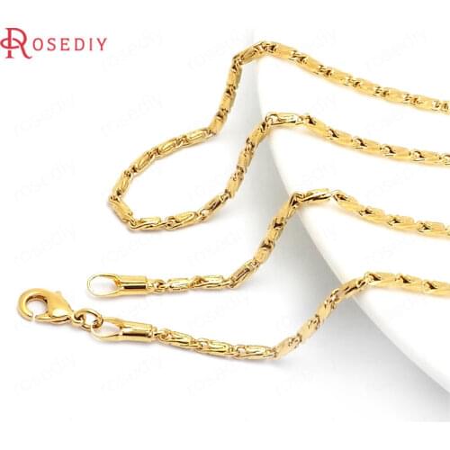 37965)2PCS Full length 50CM 24K Gold Color Copper with Lobster Clasps Finished Necklace Chains Jewelry Making Supplies