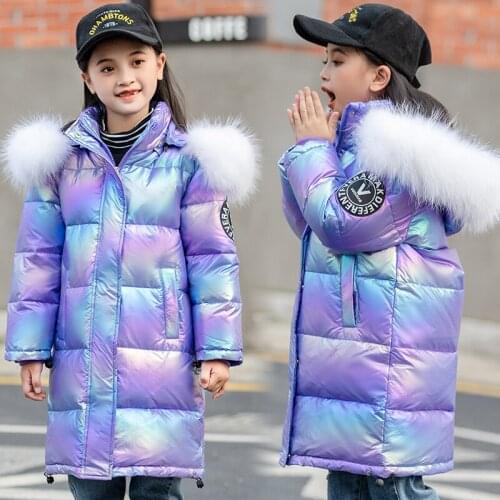 -30C Russian 80% White Duck Down Warm Jacket For Girls Winter Clothes Childrens Thicken Outerwear Parka Faux Fur Coat Snowsuit