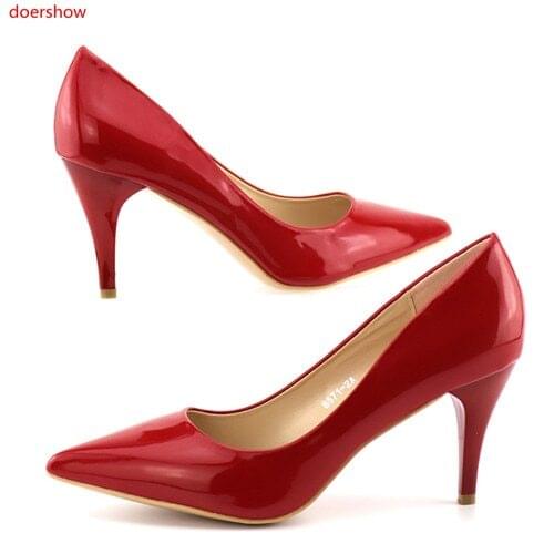 Doershow 2018 new arrive women pumps rhinestone pointed toe shallow spring autumn high heels shoes elegant lady wedding SPQ1-3