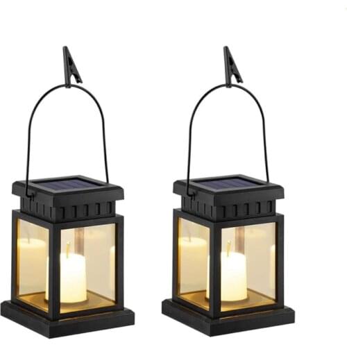 SLGOL 2pcs Solar Hanging Lantern Outdoor Candle Effect Light with Stake for Garden Deck Patio Tent TreeYard Driveway-Warm White