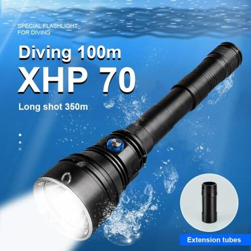 IPX68 Waterproof XHP70 Super Bright LED Diving Flashlight 18650 Rechargeable Underwater Lanterns Hunting Profession Scuba Torch