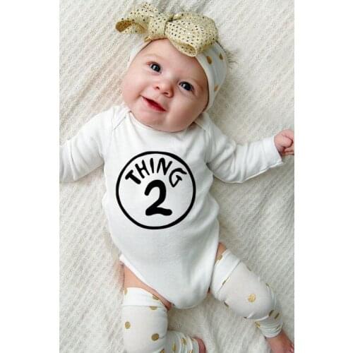 Fashion Baby Jumpsuit Thing 2 Print NewbornBodysuit Infant Boys and Girls Funny Clothes Kids Cute Bodysuits Outwear