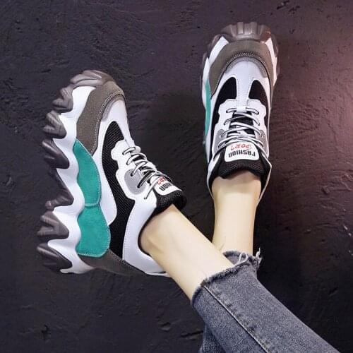 Women Platform Chunky Sneakers 9.5cm Female Mixed Colors Lace Up Casual Shoes Woman Ladies Leather Sports Old Dad Shoes