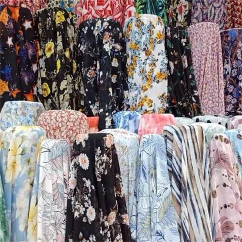 DIY Summer Flower Chiffon Fabric Georgette Fabric Thin and Transparent Simulation Silk Sand Ethnic Style Fashion Dress Fabric