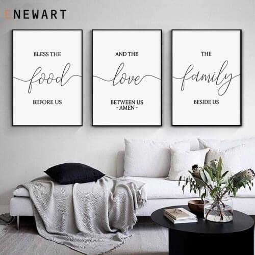 Minimalist Family Posters and Prints Bless The Food Love Between Us Simple Quote Canvas Painting for Living Room Home Decor