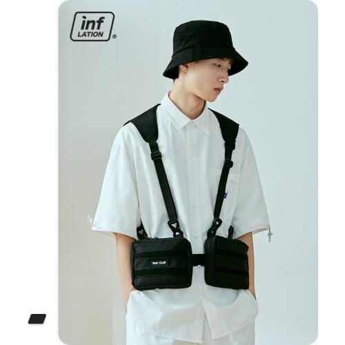 INFLATION Unisex Black Chest Rig Bag Streetwear Tactical Vest Men Hip-hop Chest Bags Fashion Functional Waist Pack Woman