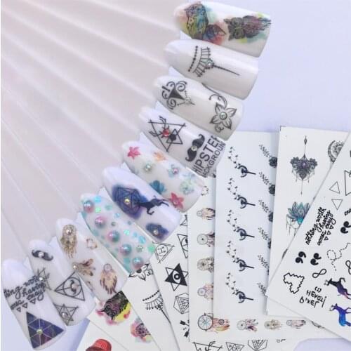 10 Styles Water Tattoos Nail Art Stickers Cake Negative Space Elk Flower Colorful Tip DIY Nail Decals Decoration Accessories