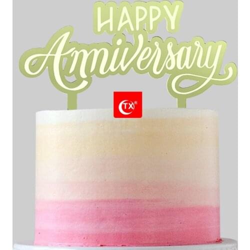 New Happy Anniversary Acrylic Cake Toppers Golden Letters Baking Cake Toppers for Wedding Anniversary Cake Decorations Supplies