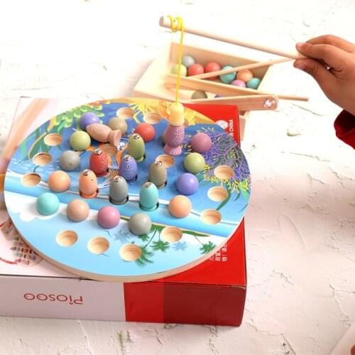 Montessori Educational Wooden Toys Materials Kids Clip Bead Magnetic Fishing Catch Worm Math Interactive Toys For Children Gifts