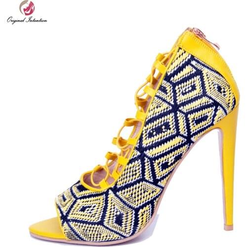 Original Intention Elegant Women Sandals Beautiful Multicolors Peep Toe Thin Heels Sandals Stylish Shoes Woman Plus US Size 4-15