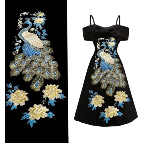 Peacock Peony Embroidery Peacock Mesh Bottom No Glue Home Decor Apparel Patch Patch T-shirt Jeans Garment Hand Sewing