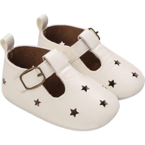 Baby Newborn Star Pattern Girls Princess Dress Shoes Non-Slip Soft Sole Mary Jane Infant Toddler Summer First Walker 0-12M