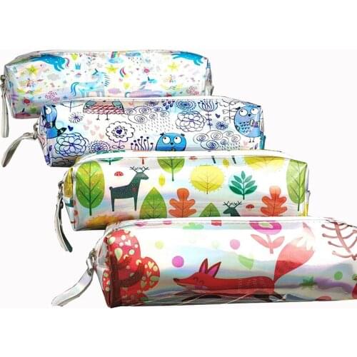 Kawaii Animal Pencil Cases Cute Unicorn Pen Case Laser Pencil Bag Pouch Fox Pencil Box Korean Stationery Office School Supplies