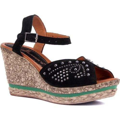 Sail-Lakers Black Nubuck Wedges Female Sandals