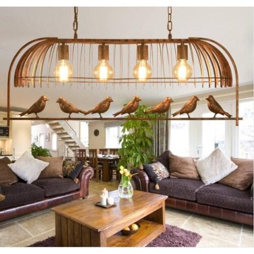 Vintage Iron Pendant Light American Industrial LOFT Bar Cafe bird Decor Hanging Lamp Lamparas Lustre 4 heads birdcage lamp XU