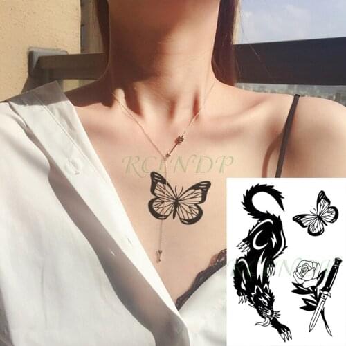Waterproof Temporary Tattoo Sticker Tiger Animal Butterfly Rose Knife Fake Tatto Flash Tatoo Hand Leg Arm Body Art for Women Men