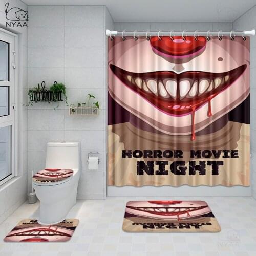 4PCS 180x180cm Bath Waterproof Curtain Scary Creepy Bloody Hand Shower Curtain Halloween +Floor Mat+12 Hooks Home Bathroom Decor