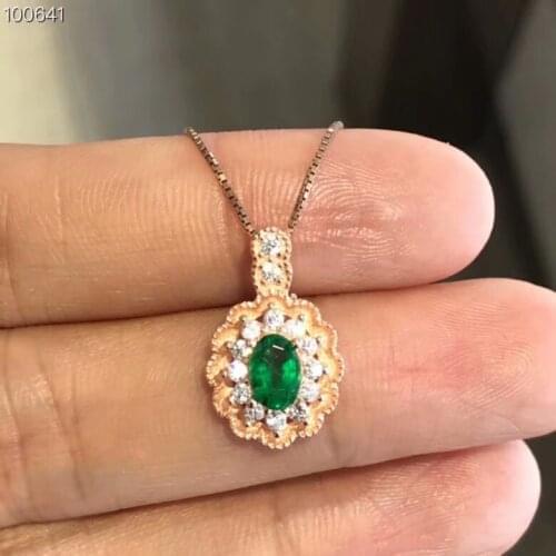 Luxury 925 sterling silver inlaid with natural emerald necklace pendant emerald pendant exquisite jewelry