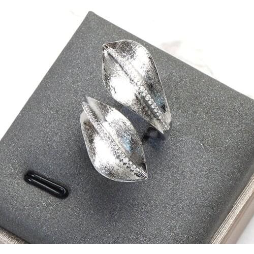TIRIM Twin Leaf Ring Open Circle Ring Cubic Zirconia Rings for Women Jewelry Accessories Luxury Wide Retro Brushed-finish Rings