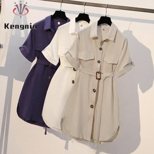 2021 Summer Oversized Women Shirt Dress Loose Casual T-Shirt Dress Sashes Ladies Vestidos Short Sleeve Robe Dress KE937