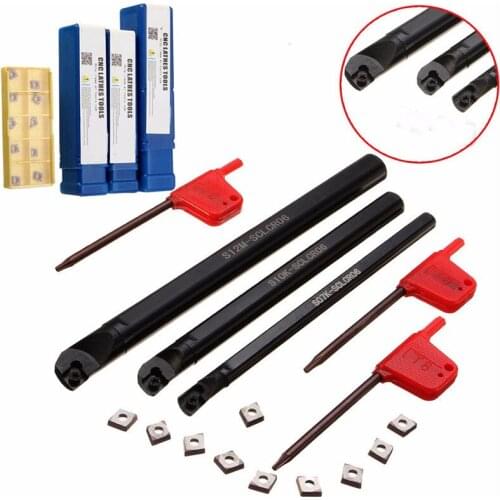 1pcs S07K-SCLCR06+1pcs S10K-SCLCR06+1pcs S12M-SCLCR06 Lathe Holder Turning Tool Boring Bar 7/10/12mm + 10pcs CCMT0602 Inserts