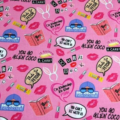 145cm Width Book Lipstick Lip Print Pink 100% Cotton Fabric for Girl Clothes Hometextile Cushion Cover Backpacks DIY Sewing