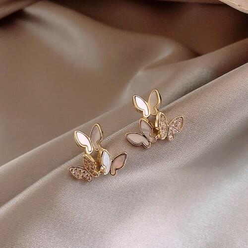 2020 Korean new design fashion jewelry personality three butterfly shell crystal earrings elegant cute female earrings