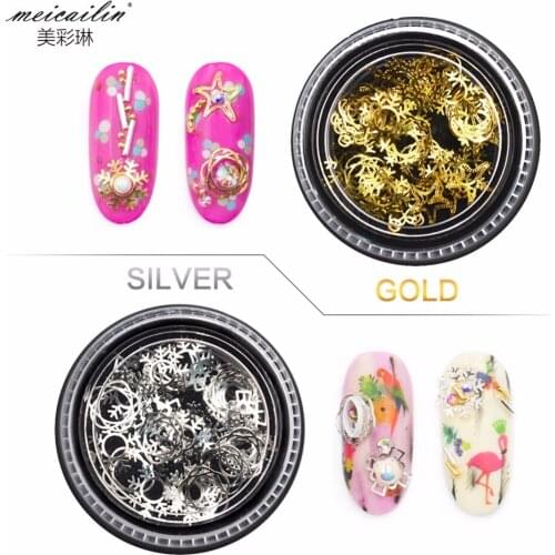 2020 New Arrival Japanese Hollow Snowflake Gold Silver 3D Alloy Nail Art Decoration Metal Studs Rivet Nails Jewelry Accessories