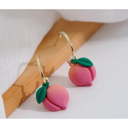 2021 new trendy net red peach earrings female special design pink girl short fashion ear jewelry