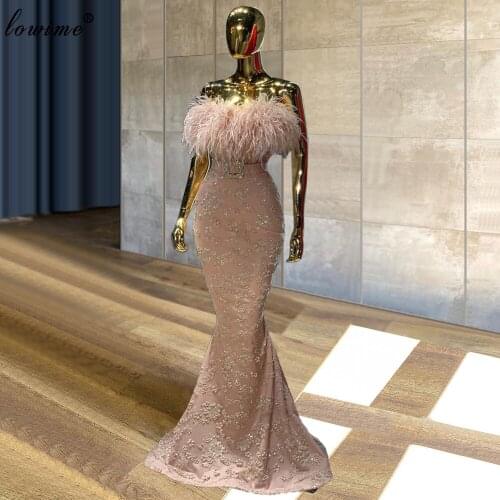 3 Designs Pink Prom Dresses 2021 Arabic Mermaid Fairy Cocktail Party Dresses Feathers Evening Gowns Vestido De Fiesta De Boda