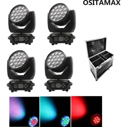 4pcs+flight case 19x15w rgbw dmx zoom wash effect moving heads disco wash led stage moving head light dj effect wash led