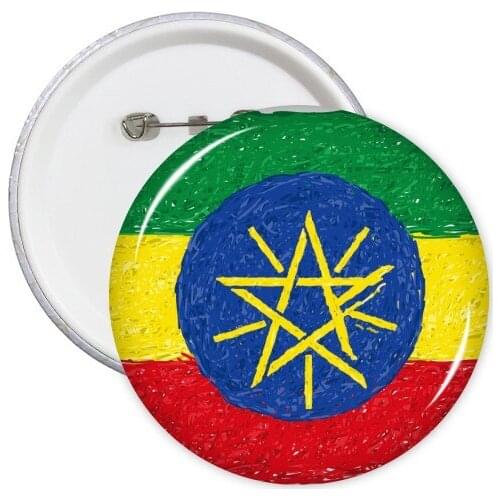 Red Yellow Green Stripes Ethiopia Flag National Cultural Element Round Pins Badge Button Clothing Decoration Gift 5pcs
