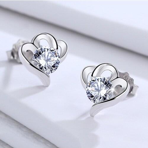 Diamond Heart S925 Sterling Silver Earrings for Women Cute/Romantic Wedding Fine Jewelry Diamond Heart Luxury Women Earrings