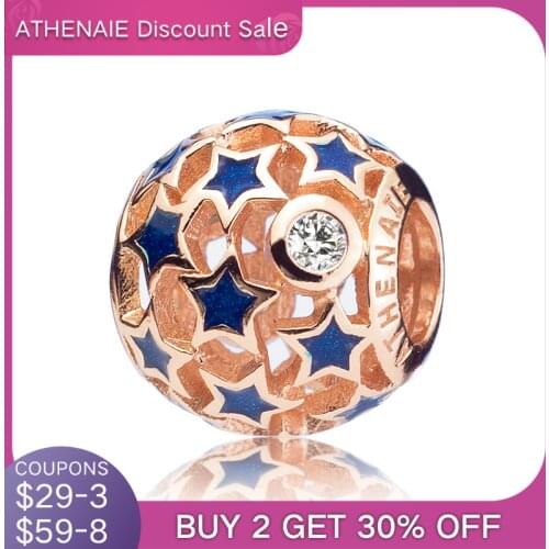 ATHENAIE Genuine 925 Sterling Silver Starry Night Openwork Enamel Charms Beads Fit All European Bracelets Necklace Fine Jewelry