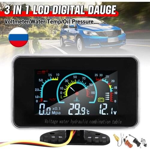 12-24V 3 In1 LCD Car Digital Gauge Voltmeter Oil Pressure Water Temp meter 1/8 NPT Oil Pressure sensor