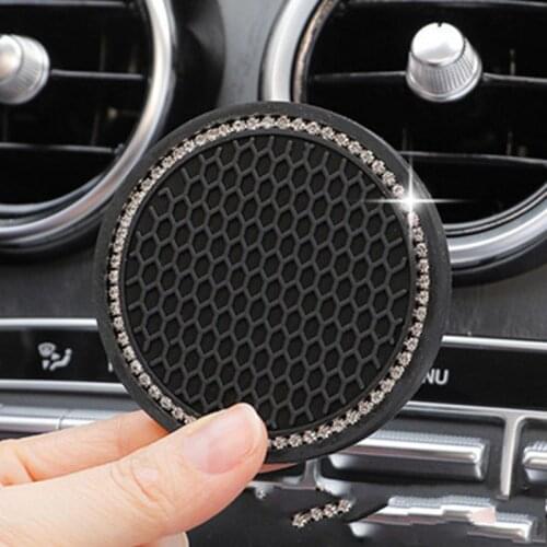 Car Anti-Skid Cup Pad Diamond Rhinestone Decoration Water Coaster Rubber Creative Auto Cup Holder 7cm