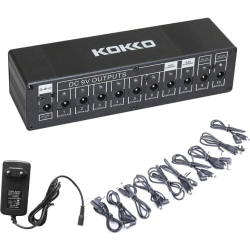 KOKKO Guitar Pedal Power Supply 10 Isolated Output DC 9V/12V/18V 4* 500mA / 6*100mA Output Guitar Effect Pedal Power Supply