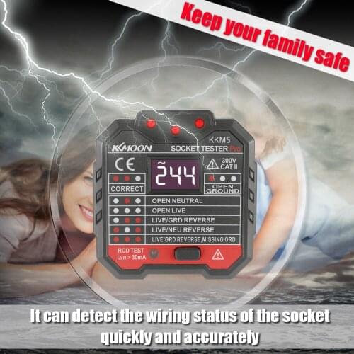 KKmoon KKM5 Digital Display Socket Detector Portable Circuit Polarity Voltage Tester Wall Plug Breaker Finder RCD Test