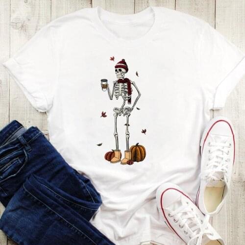 Halloween Skull Funny Lady Happy Thanksgiving Graphic Print Women Cartoon Female T-Shirt 2021 Tops Tshirt Fall Autumn Tees