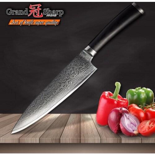 GRANDSHARP 67 Layers Japanese Damascus Steel Damascus Chef Knife 8 Inch VG-10 Blade Damascus Kitchen Knife PRO Cooking Tools
