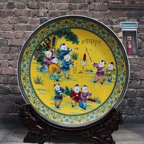 Artistic Ceramic Porcelain Decoration Plate Chinese Traditional Collection with Printed Vivid Childhood Painting