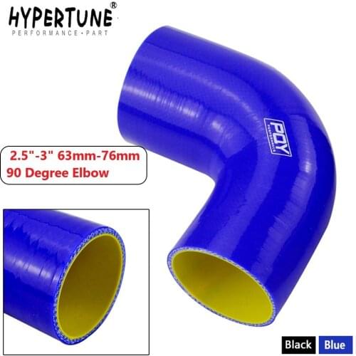 Hypertune - 2.5"-3" 63mm-76mm 90 Degree Elbow Reducer Silicone Hose Pipe Turbo Intake Blue or Black with inner yellow