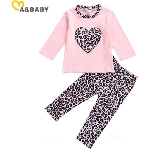Ma&Baby 1-6Y Toddler Kid Girls Clothes Set Leopard Heart T shirt Tops Pants Outfits Autumn Children Costumes